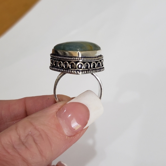 Beautiful Heart Shaped Aquamarine Gemstone 925 Vintage Goth Ring - Picture 4 of 12